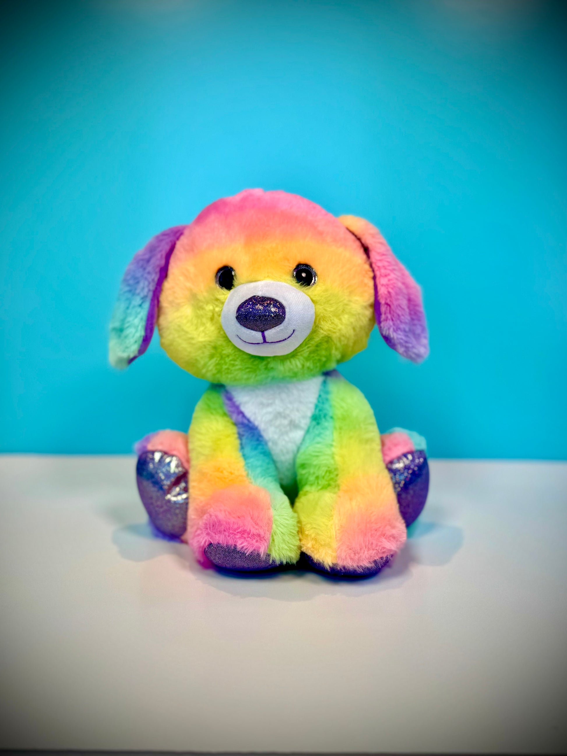 stuffed animal rainbow dog, plushie rainbow dog, Sparkles
